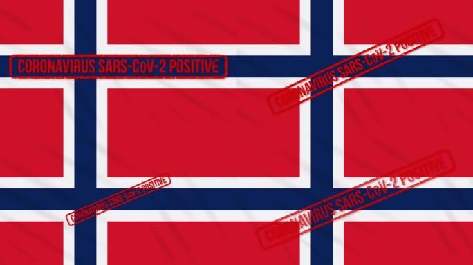 挪威摇摆国旗，上面印着对COVID-19的积极回应，循环