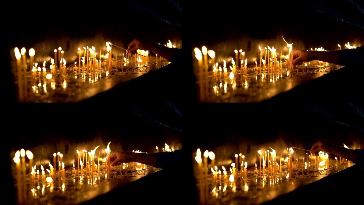 教堂库存视频中的蜡烛