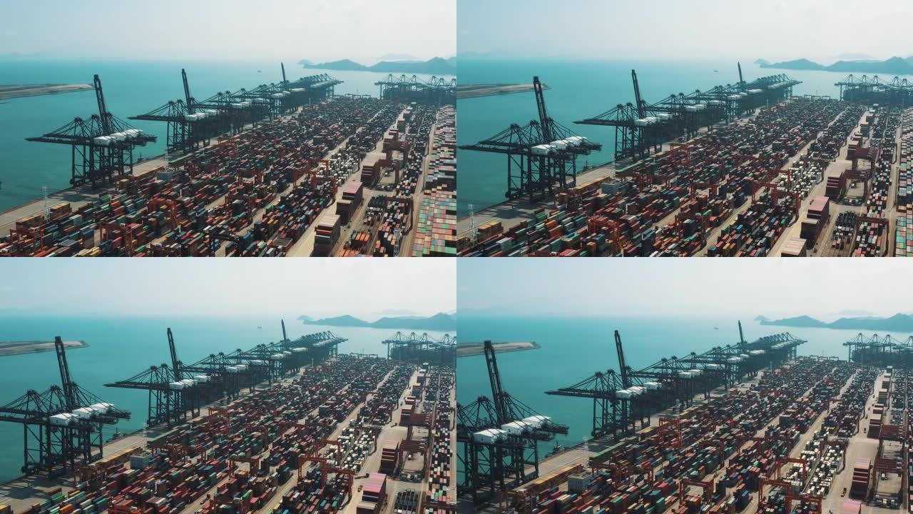 深圳集装箱船码头鸟瞰图，中国进出口，商务物流