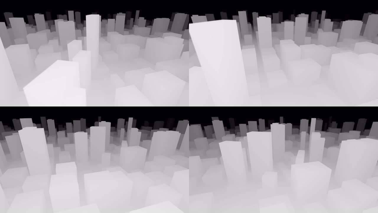 3D城市地图黑白苍蝇飞过