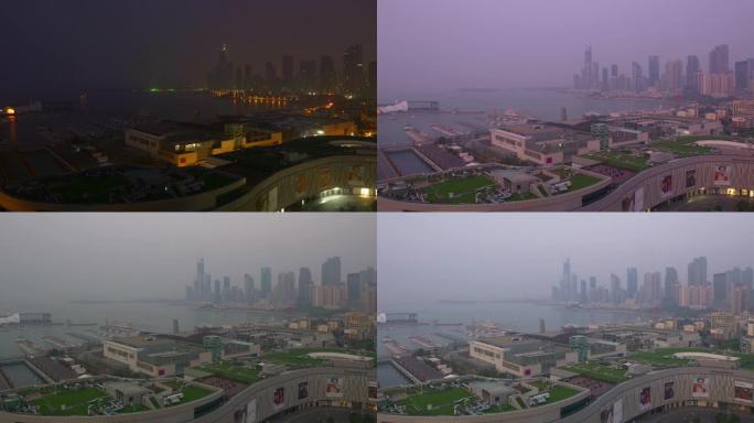 夜间青岛市市中心著名海湾屋顶延时全景4k中国