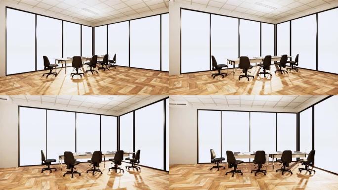 办公商务-漂亮的会议室会议室和会议桌，现代风格。3D渲染