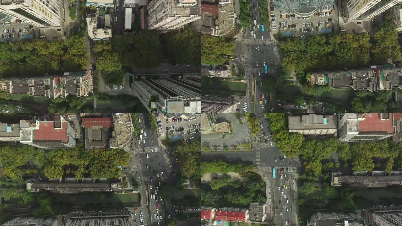 晴天南京市中心交通街空中俯拍全景4k中国