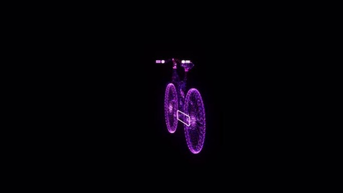 自行车RGB全息图线框。黑色背景上的漂亮3D动画，未来项目的无缝循环
