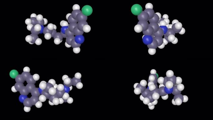 氯喹分子-抗疟药和潜在反抗体19 (冠状病毒，SARS-COV2) 药物的3D渲染。