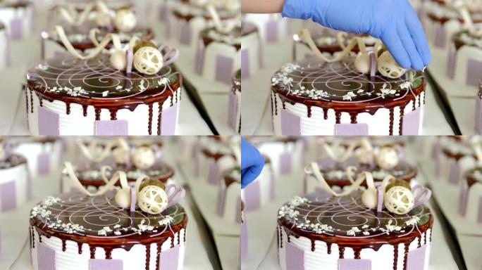 糖果的生产。工厂装饰蛋糕的过程