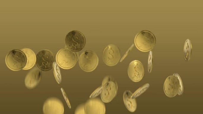 金色和超现实的美元硬币。从下往上跳。中等尺寸