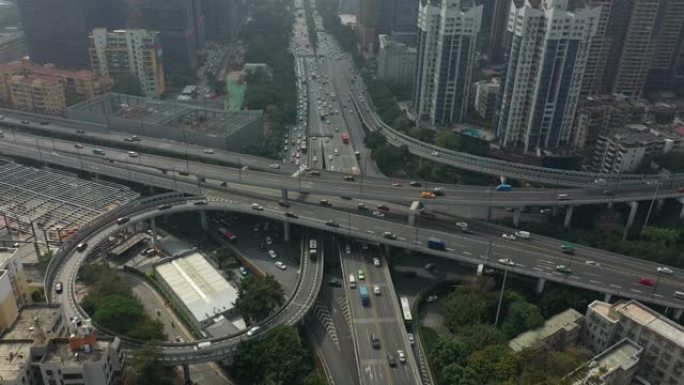 广州市中心交通街路口空中俯拍全景4k中国