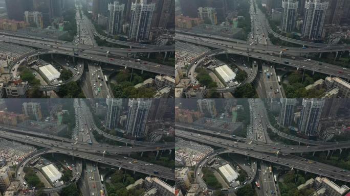 广州市中心交通街路口空中俯拍全景4k中国