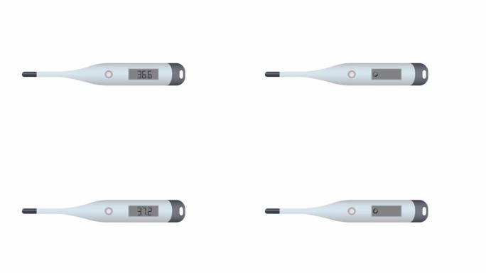 医用温度计。温度计的动画。卡通