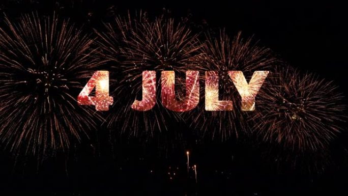 4K.美利坚合众国 (美国) 7月4日独立日庆祝活动的烟火，天空中真正的金色烟花节循环在夜间显示，色