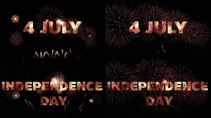 4K.美利坚合众国 (美国) 7月4日独立日庆祝活动的烟火，天空中真正的金色烟花节循环在夜间显示，色