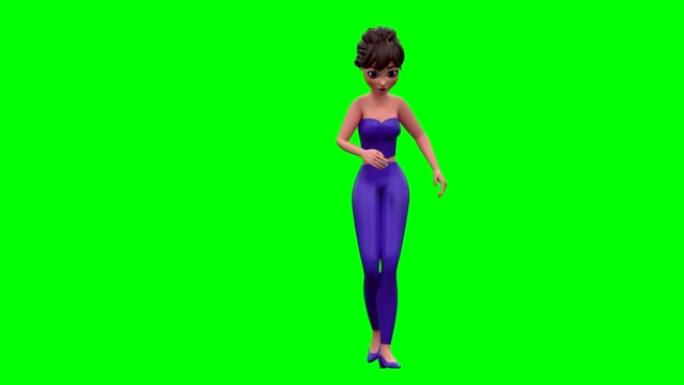 绿色屏幕上紫色的3D舞蹈女人