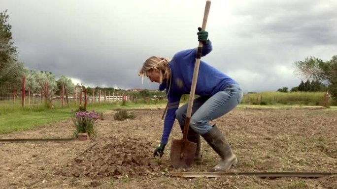 千禧年成年女性耕作土壤种植和园艺