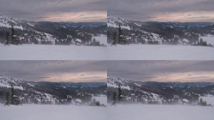 高山早晨，滑雪胜地德拉戈布拉特，喀尔巴阡山脉，乌克兰