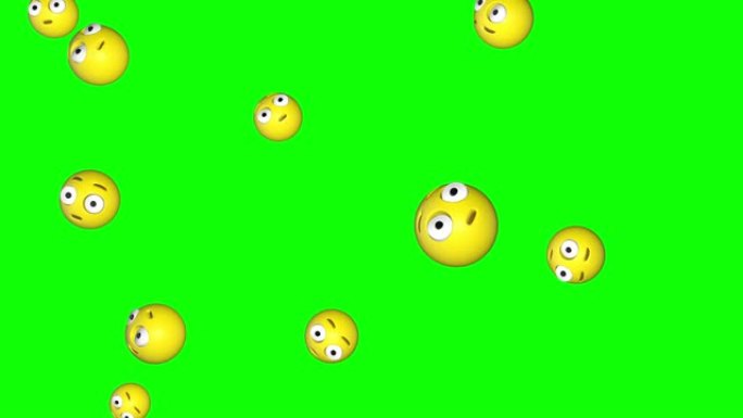 表情符号表情满脸通红惊讶的脸尴尬，困惑或羞耻掉落的绿色屏幕动画3d睁大眼睛和中性嘴巴