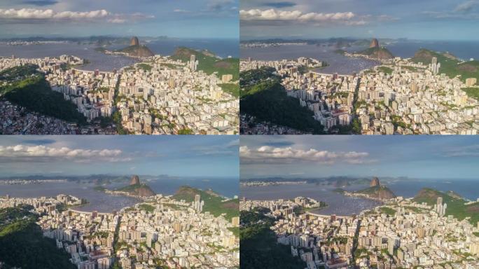里约热内卢城市湾上空的晴天飞行空中全景4k延时巴西