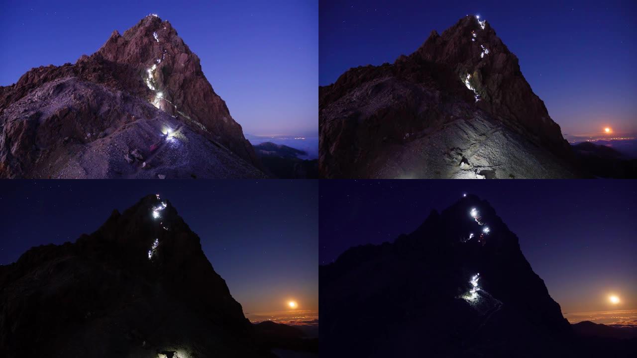 日落之后用大灯攀爬的延时视频
