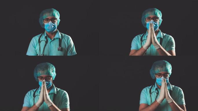 医生、护士、外科医生、心理学家使用防护口罩、眼镜和手套来帮助人们在恐慌、大流行的日子里 -- 拍摄在