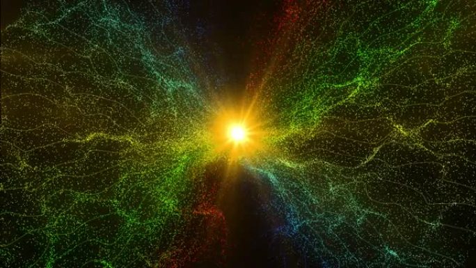 金色闪光灯圈，闪闪发光的发光椭圆形和彩色粒子的光数字波