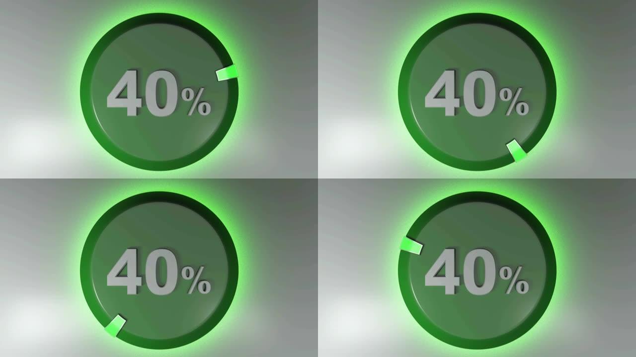 40% 绿色圆形标志与旋转光标-3D渲染视频剪辑