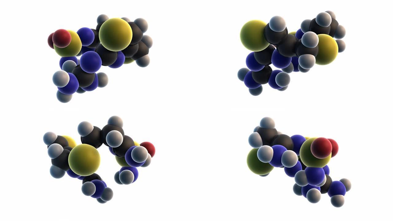 法莫替丁 (pepcid) 分子的3D渲染，消化性溃疡疾病的药物和潜在新型冠状病毒 (COVID19