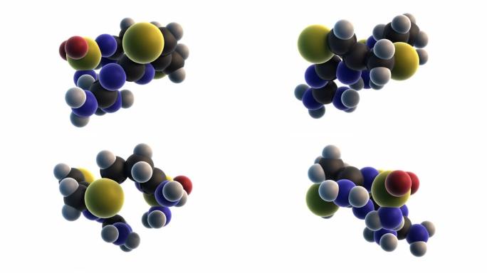 法莫替丁 (pepcid) 分子的3D渲染，消化性溃疡疾病的药物和潜在新型冠状病毒 (COVID19