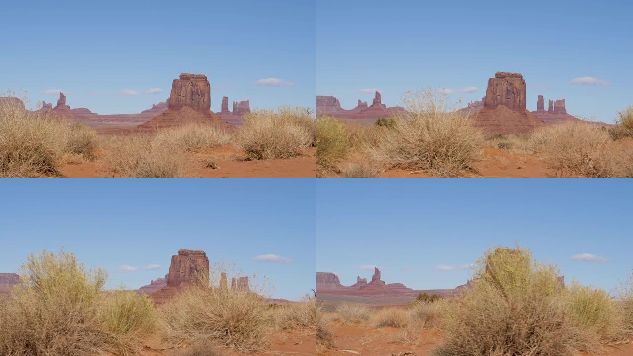 美国纪念碑谷沙漠中桔红色的西部巨石岗