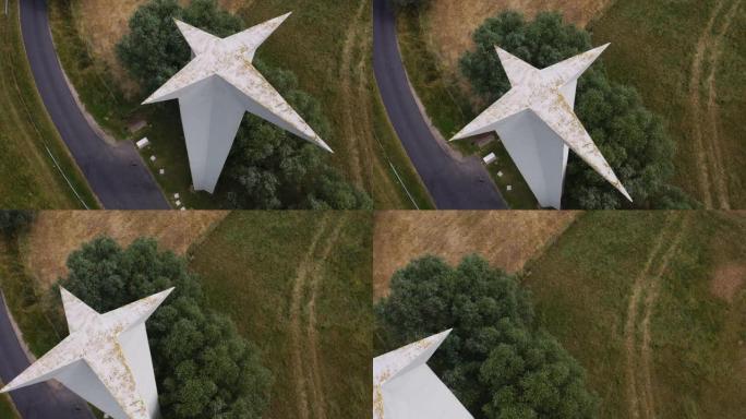 比利时高速公路旁的白色石碑鸟瞰图