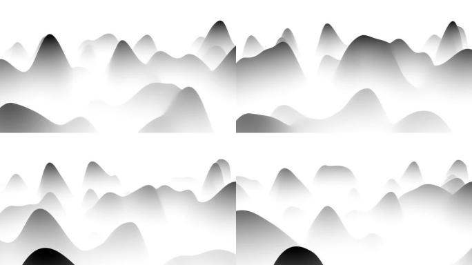 抽象的黑白渐变波浪状背景，带有朦胧的风景感。CG循环动画。3D渲染。