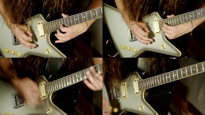 音乐金属乐队。一群音乐家在舞台上演奏摇滚乐。4K