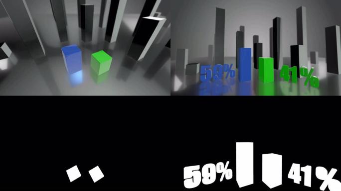 对比3D蓝绿条形图，增长了59%和41%