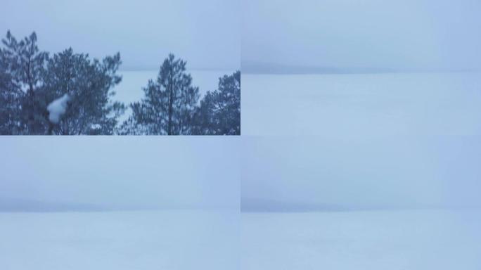 芬兰拉普兰宁静的蓝雪覆盖景观 -- 空中崛起