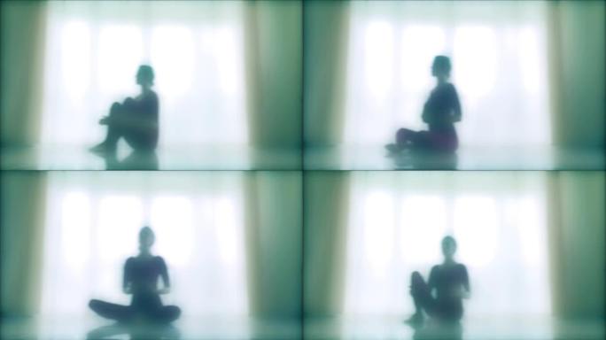 做瑜伽的停止动作动画。注意力不集中。