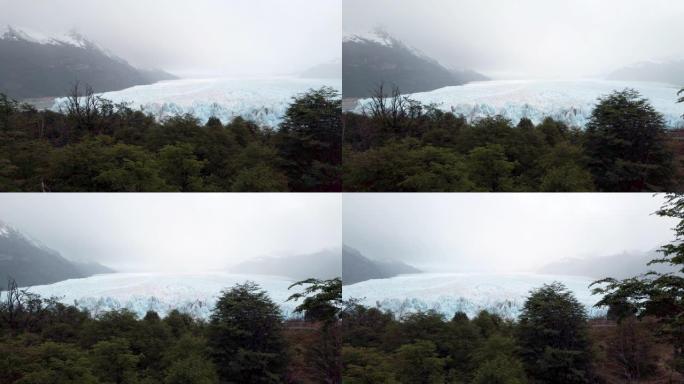 雨天佩里托·莫雷诺冰川视图的慢动作视频