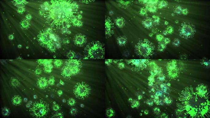 4k冠状病毒疾病新型冠状病毒肺炎感染医学插图绿色背景