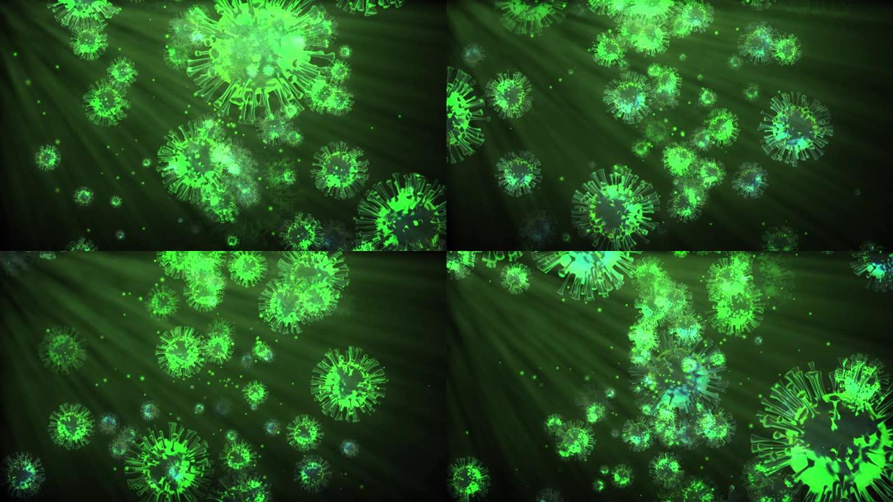 4k冠状病毒疾病新型冠状病毒肺炎感染医学插图绿色背景