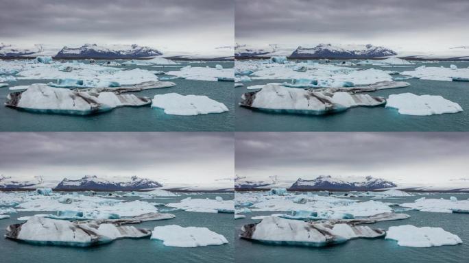 冰岛，Jokulsarlon泻湖，美丽的寒冷景观4k冰岛冰川泻湖湾的延时。4K Timelaspe