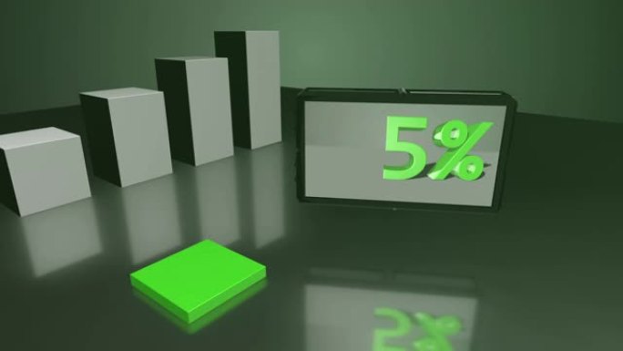 绿色增长3D条形图，屏幕高达12%