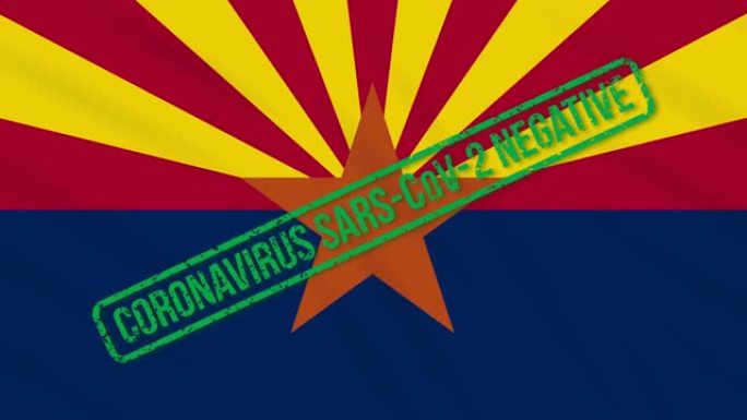 美国亚利桑那州摇摆的旗帜上印有免受冠状病毒感染的绿色印章，循环