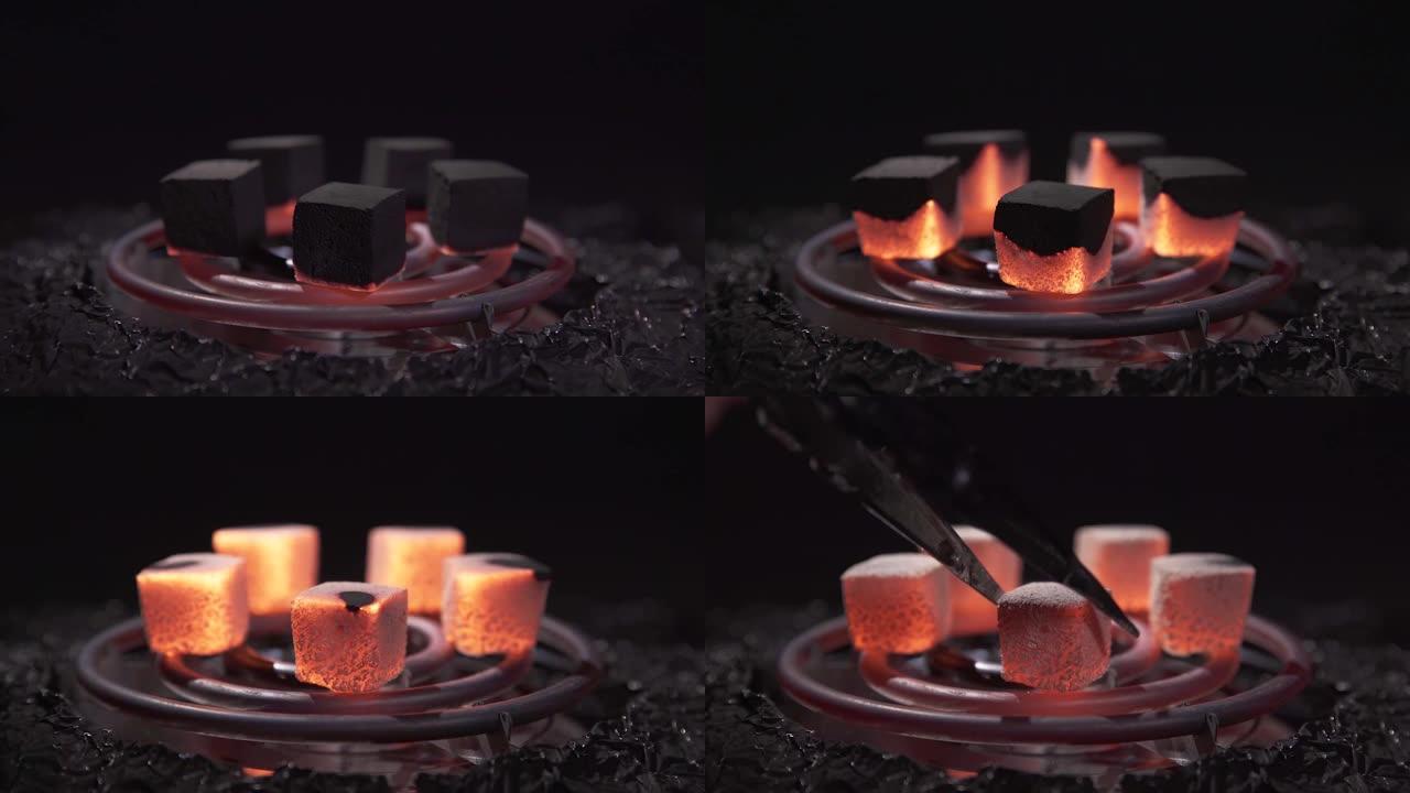 水烟木炭在加热的电炉上延时燃烧
