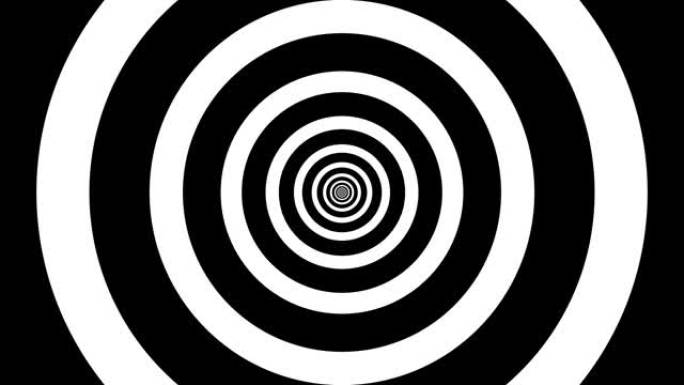 带有白色和黑色圆圈的动画催眠隧道，循环