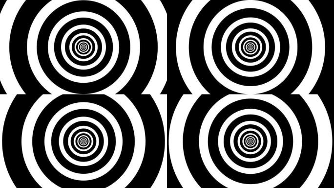 带有白色和黑色圆圈的动画催眠隧道，循环