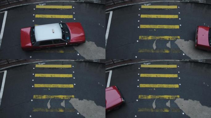 香港街上行人专用道驶过的汽车-俯视图