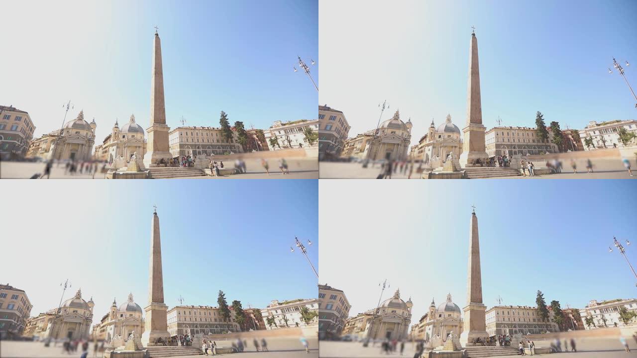 意大利罗马，波波罗广场，背景是圣玛丽亚教堂的总平面图