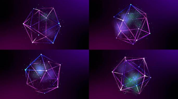 3D渲染，几何霓虹灯色充满活力的紫外线发光二极管光旋转背景与复制空间，物联网物联网智能世界数字技术未