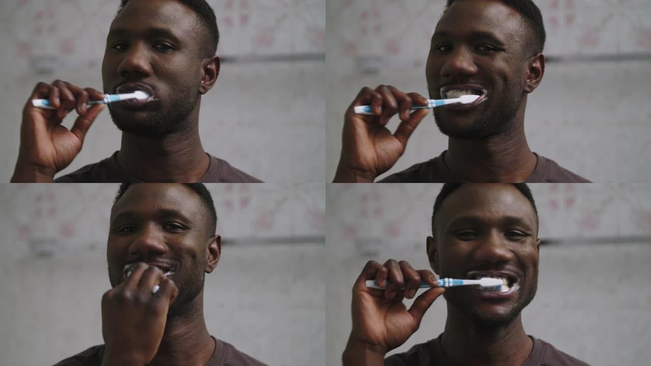 年轻黑人彻底刷牙