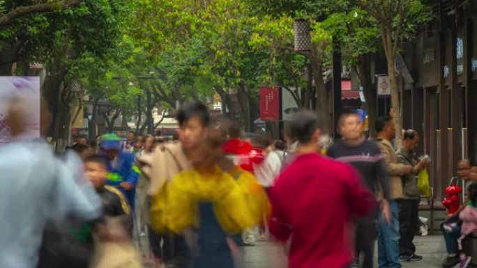 南京名城古城拥挤旅游街延时全景4k中国