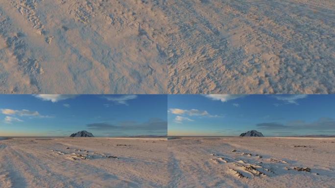 冰岛背景下火山岩冰冻景观的鸟瞰图