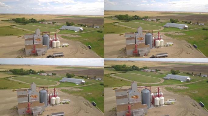 4k加拿大小镇在荒无人烟的草原和田野无人机拍摄城镇农业4k
